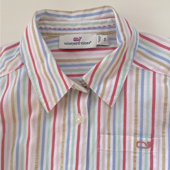 Vineyard Vines Girls Rainbow Striped Poplin Button Down Shirt Size 5, Like new! - Picture 3 of 5